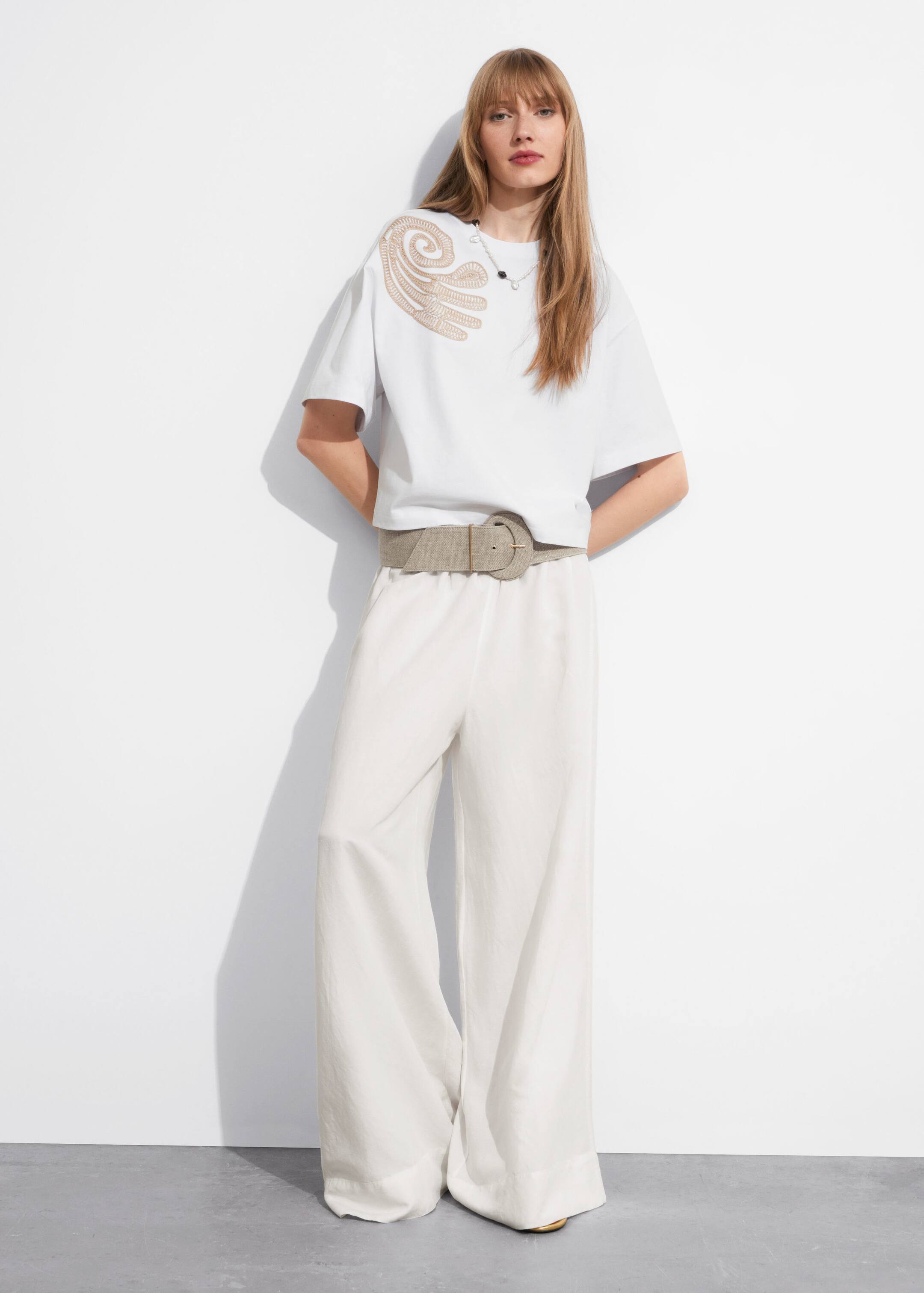 Embroidered Boxy T-Shirt - White - Lookbook