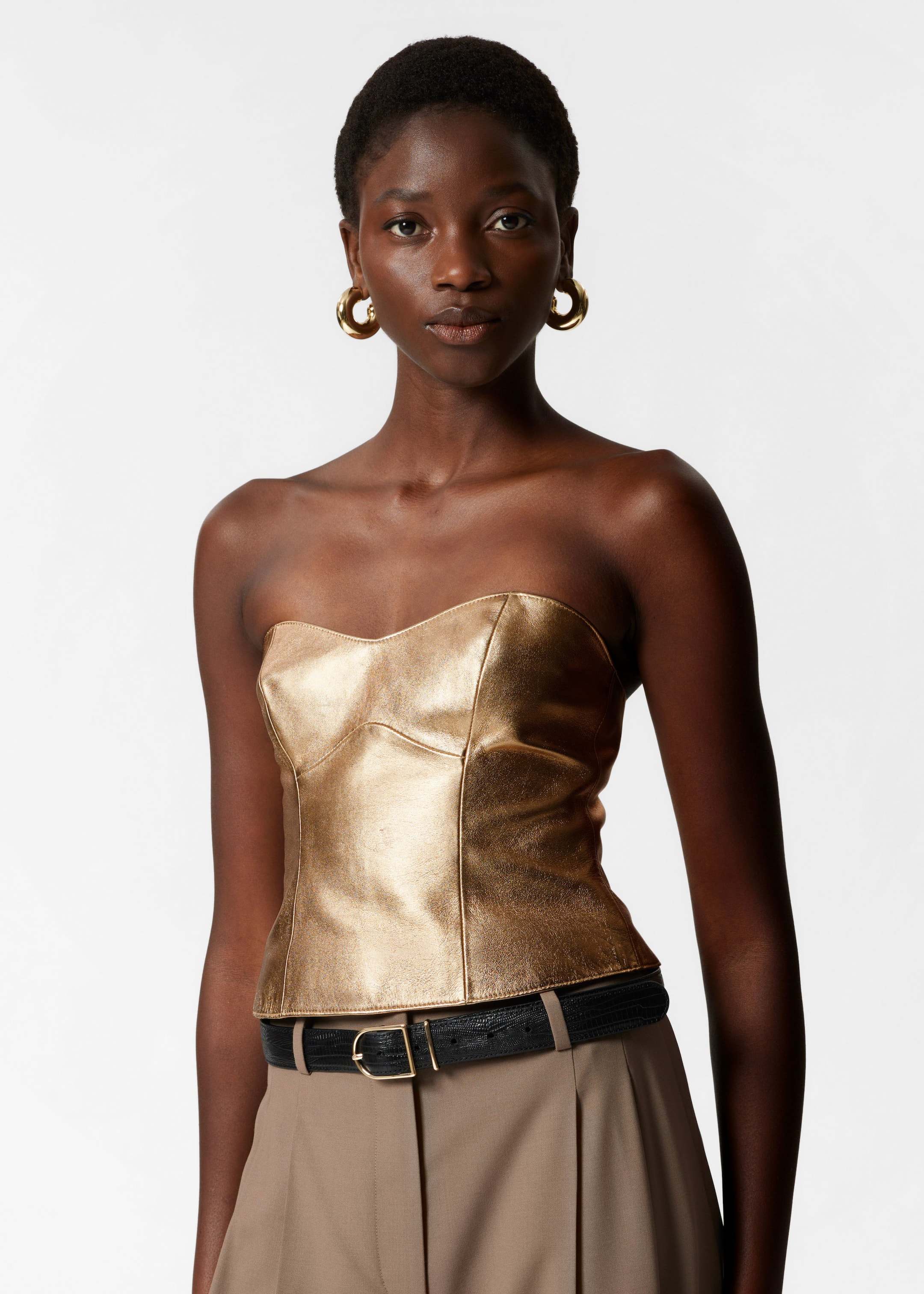 Image of Bustier en cuir effet métallisé