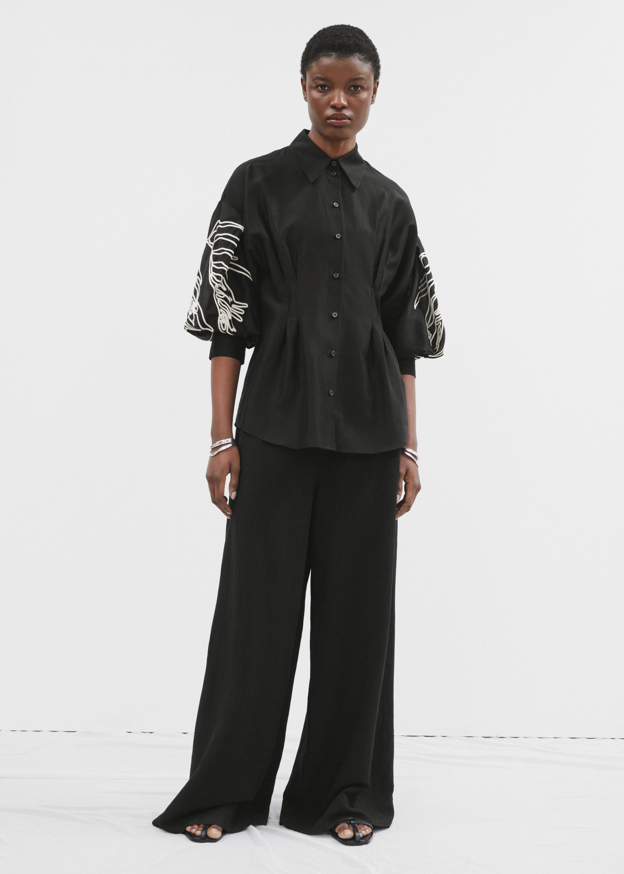 Relaxed Drawstring Trousers - Black/White - Lookbook