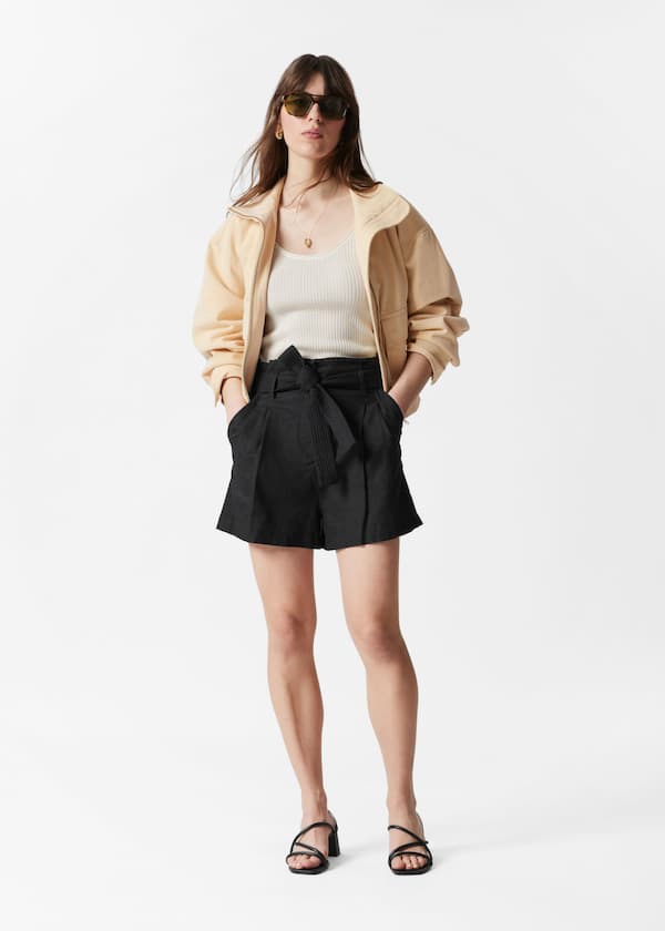 Linen-Blend Paperbag Shorts