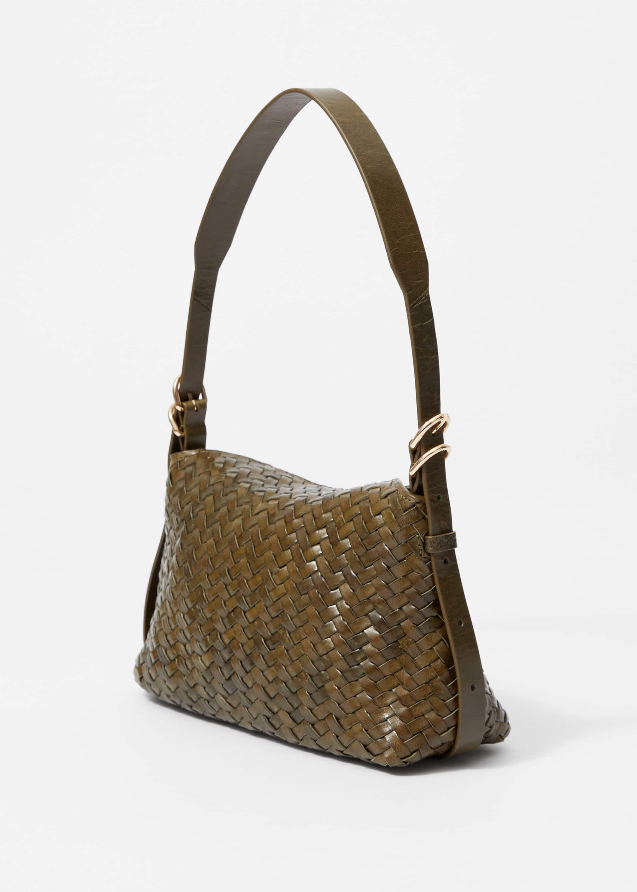 Small Braided Leather Tote - Khaki green - Still Life