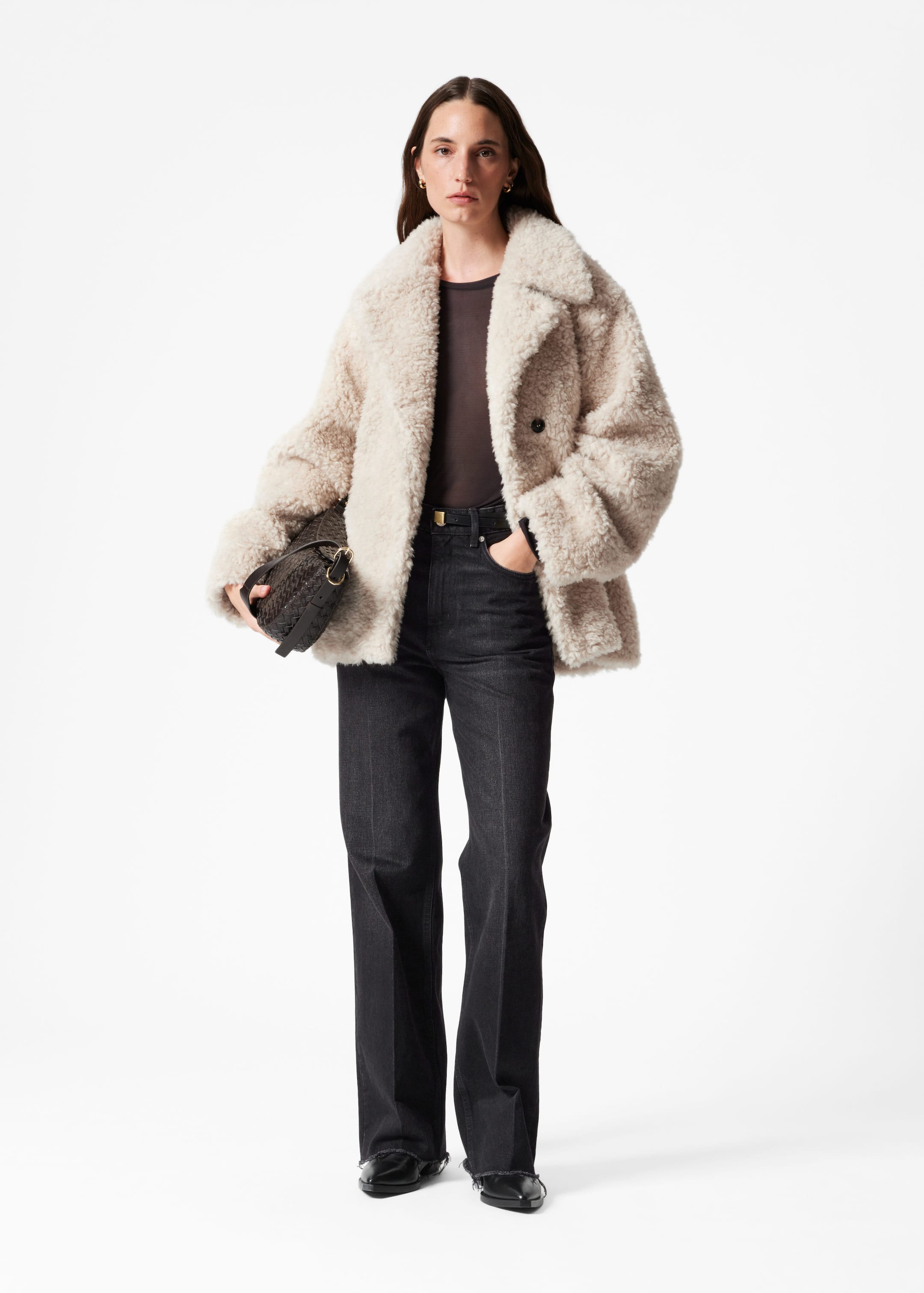 Faux fur wool blend jacket on sale