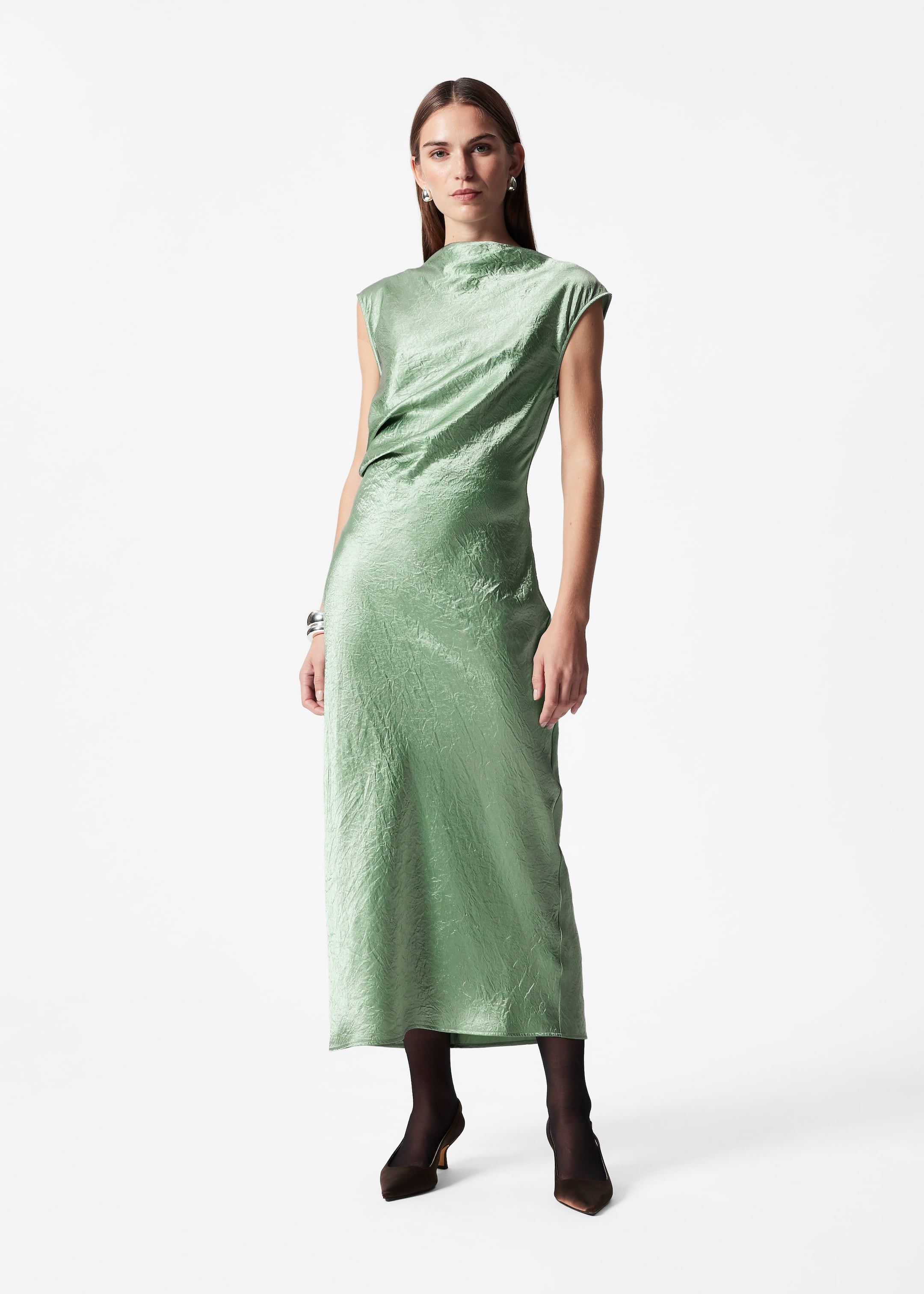 Image of Bias-Cut Satin Midi Dress