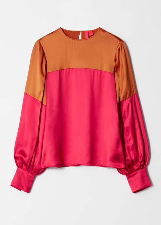 Colour-Block Satin Blouse