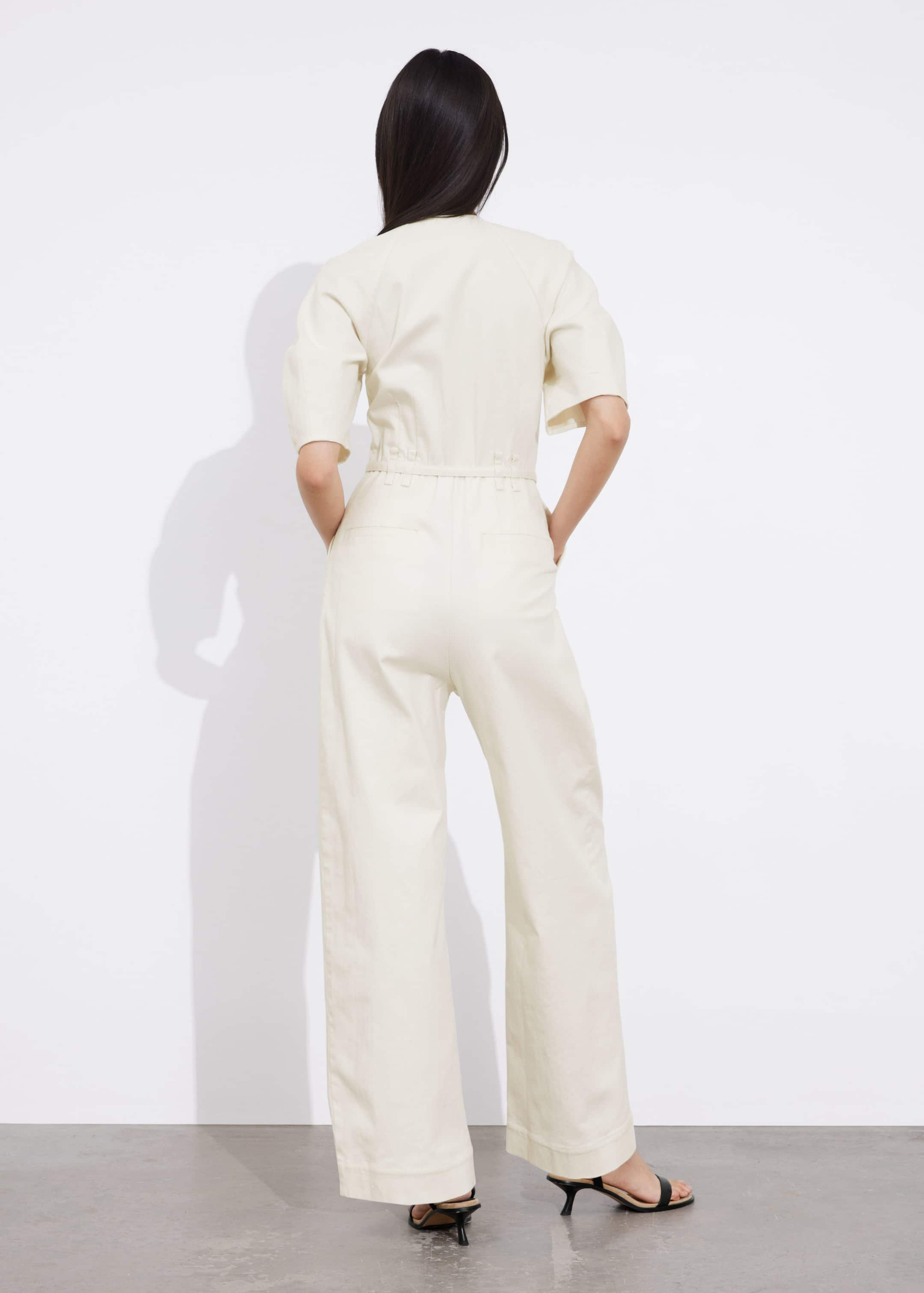 Belted Zip-Front Jumpsuit - White - Lookbook