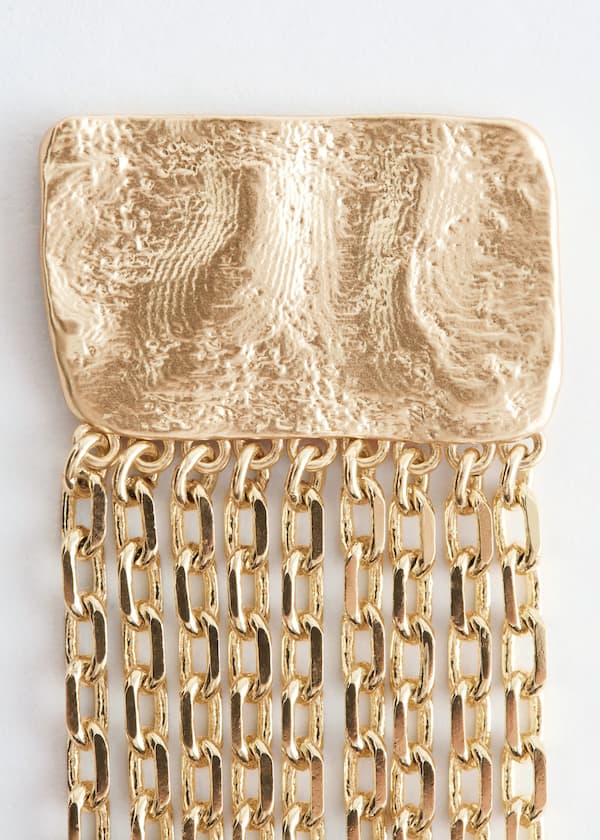 Chain-Pendant Plate Earrings