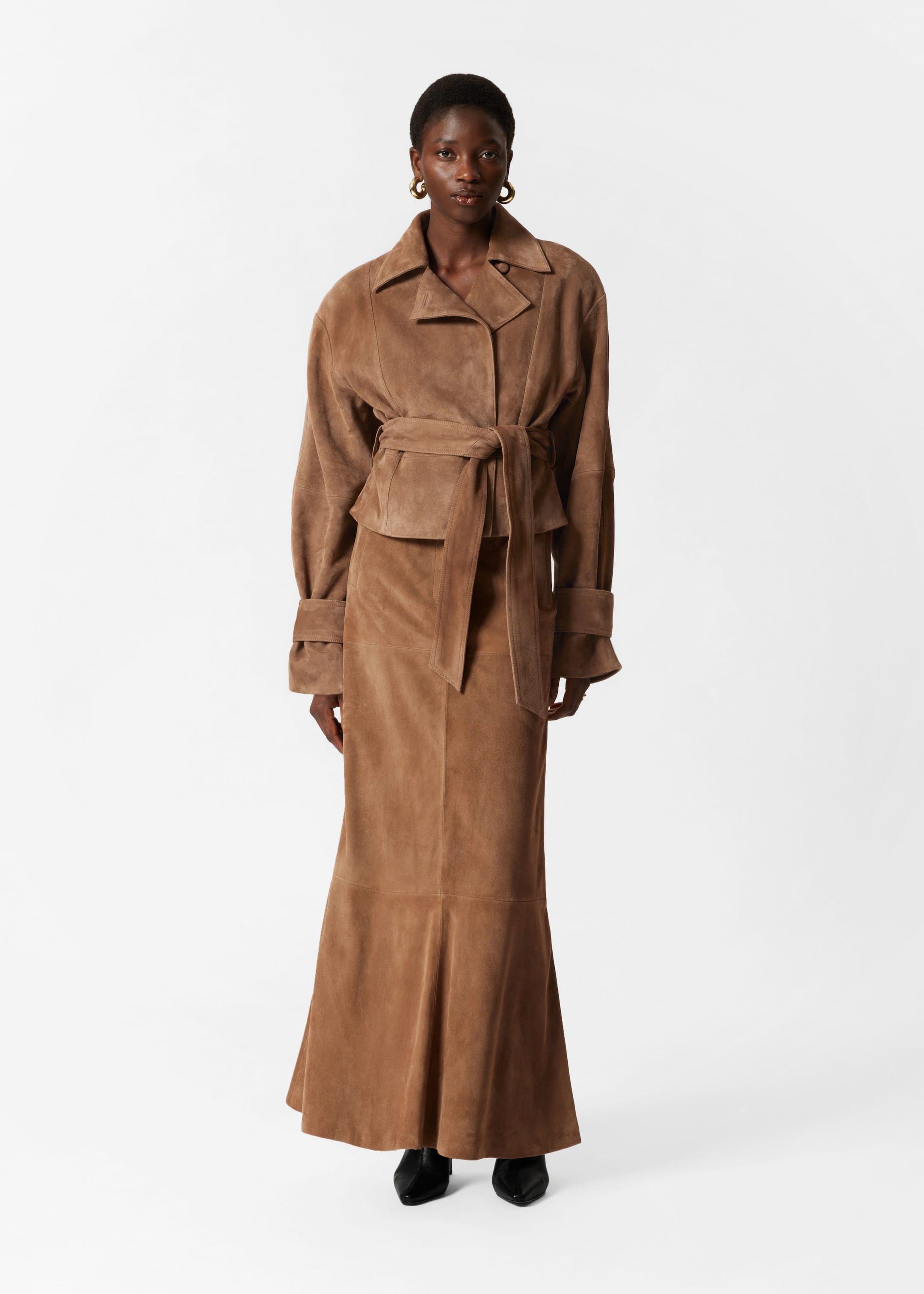 Suede Midi Skirt - Brown - Lookbook