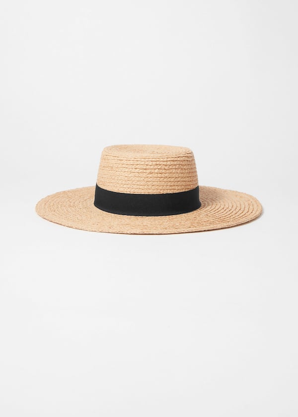 Grosgrain-Trimmed Raffia Hat