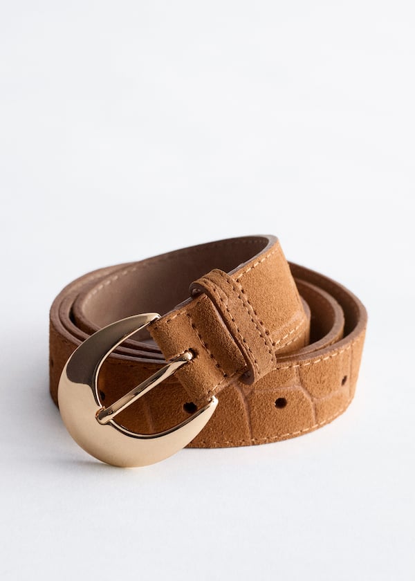 Crescent-Buckle Leather Belt