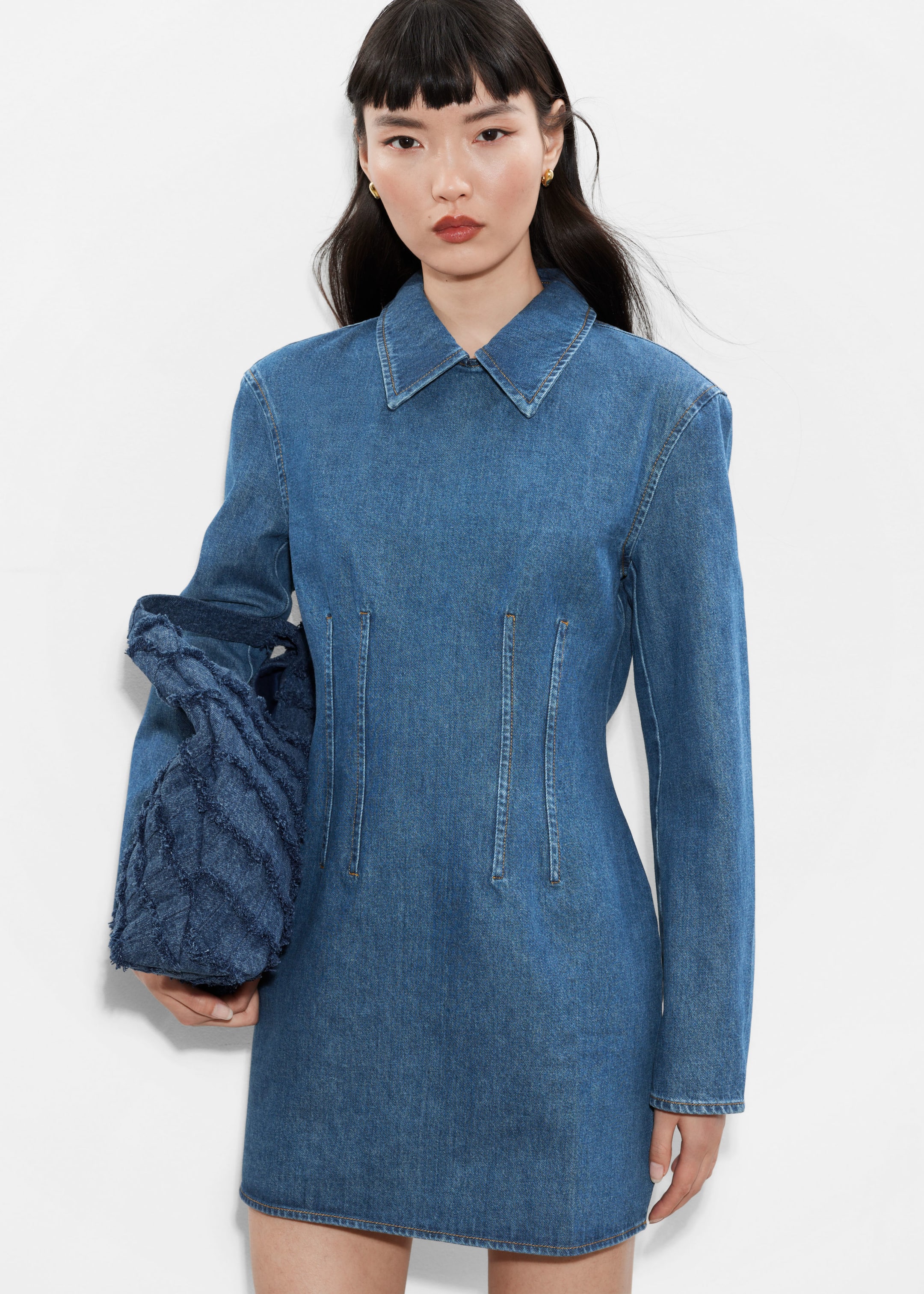 Robe courte en denim - Bleu - Lookbook