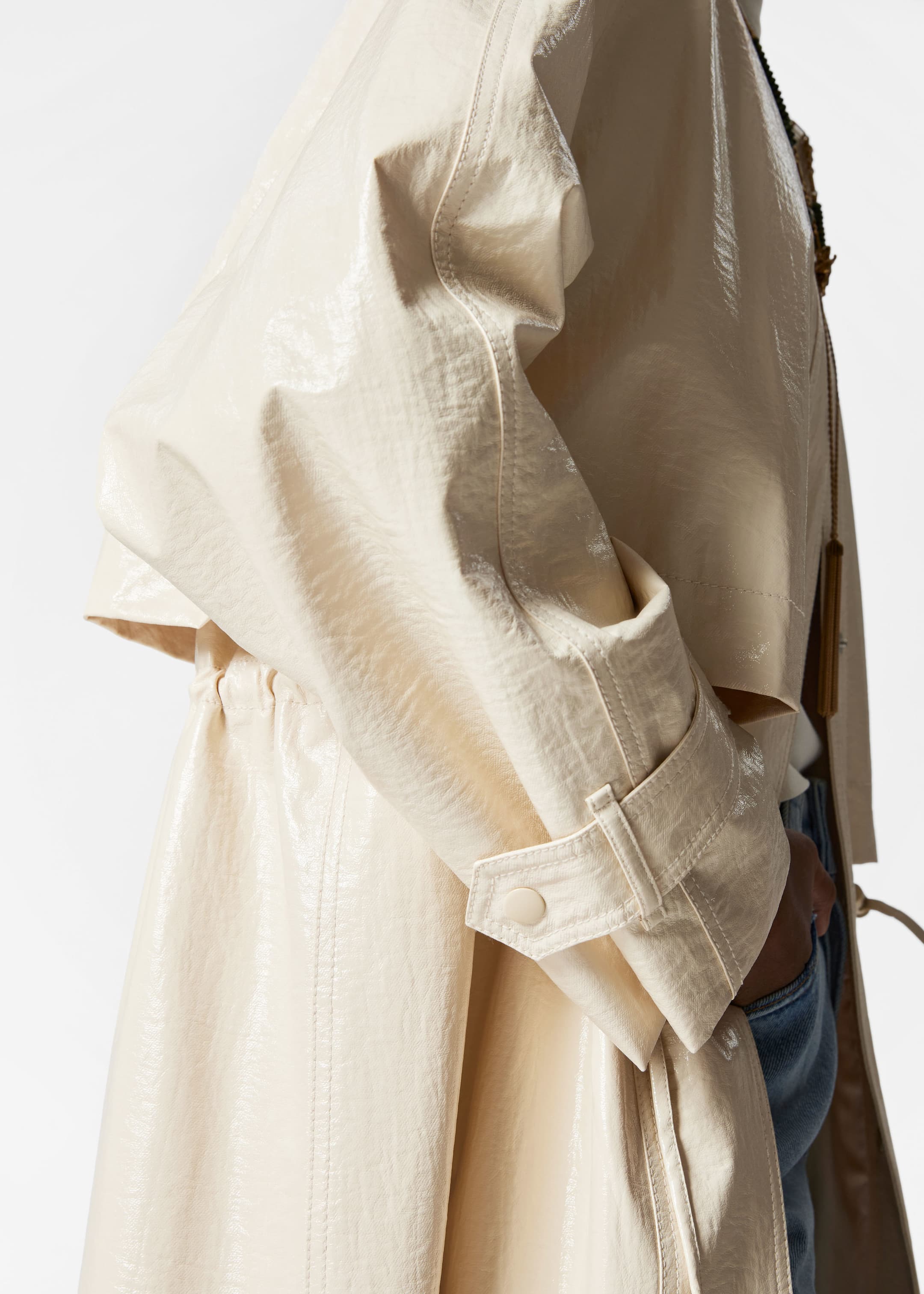 Drawstring Raincoat - Beige - Lookbook