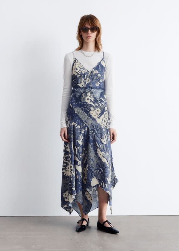 Asymmetrical Satin Slip Midi Dress