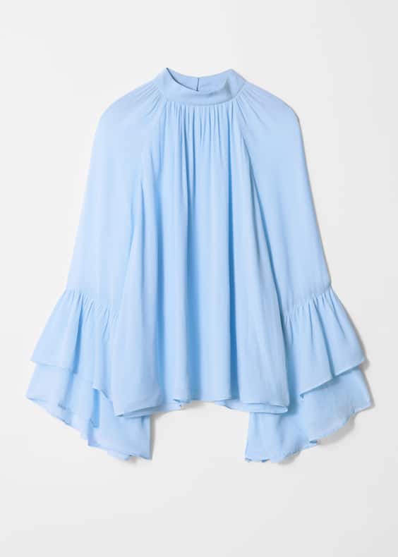 Flounced Stand-Collar Blouse