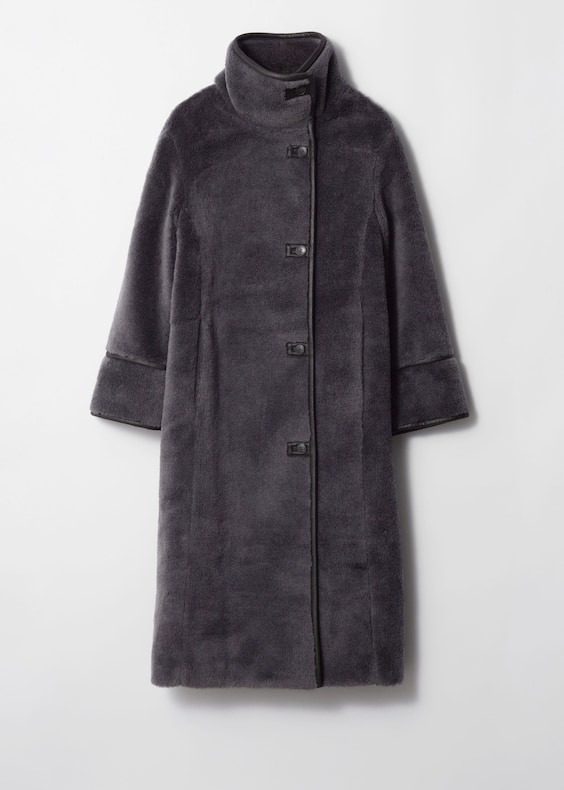 Funnel-Neck Faux Shearling Coat