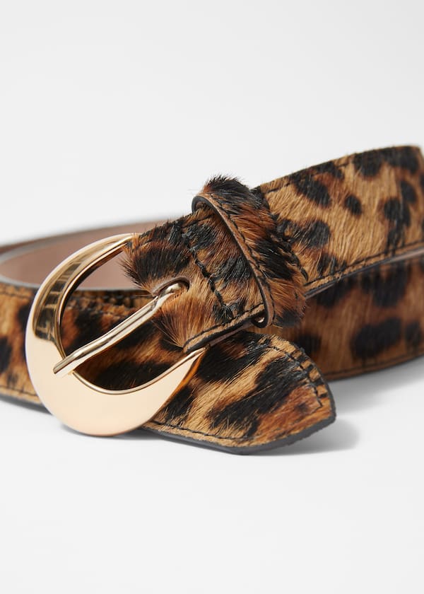 Leopard-Print Leather Belt
