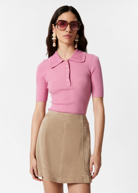 Scalloped Rib-Knit Top