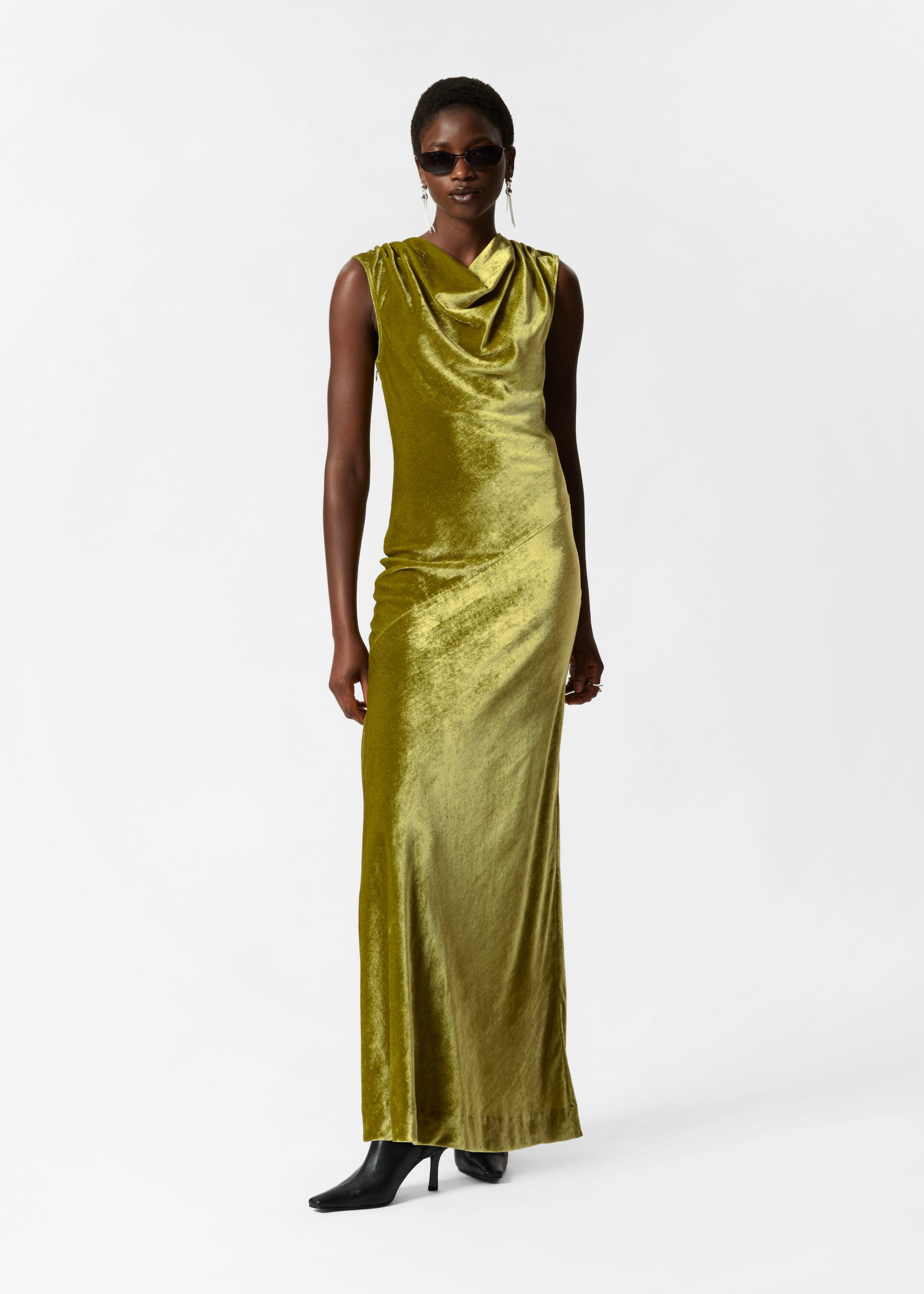 Draped Velvet Maxi Dress Olive Other Stories DK