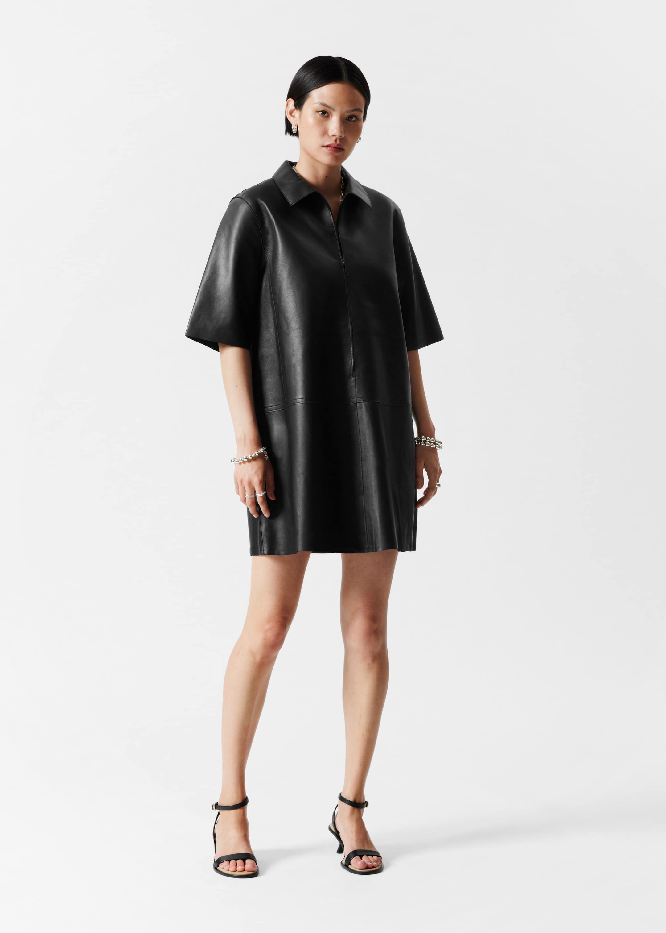 Image of Zip-Detailed Leather Mini Dress