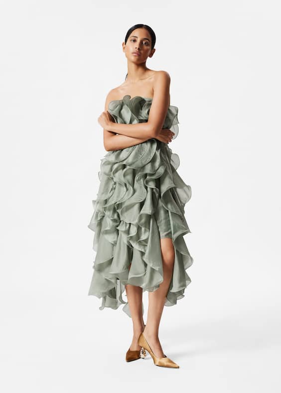 Ruffled Chiffon Midi Dress