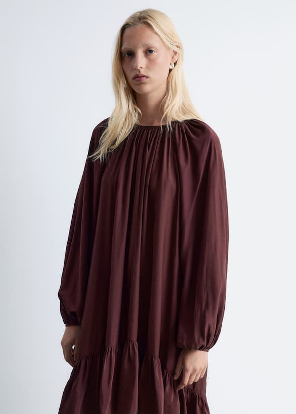 Flounced Balloon-Sleeve Mini Dress