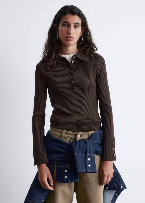Rib-Knit Polo Shirt