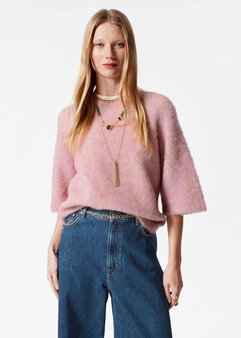 Alpaca-Blend Knitted Top - Light Pink - Sweaters - & Other