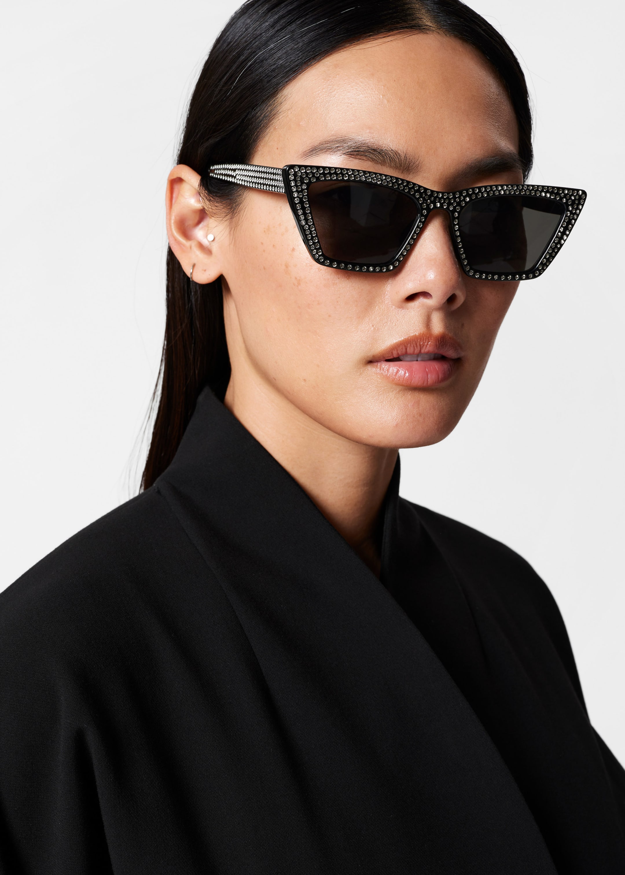 Embellished Cat-Eye Sunglasses - Black - Lookbook