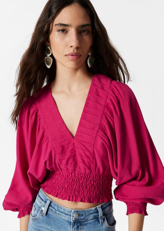 Smocked Puff-Sleeve Blouse
