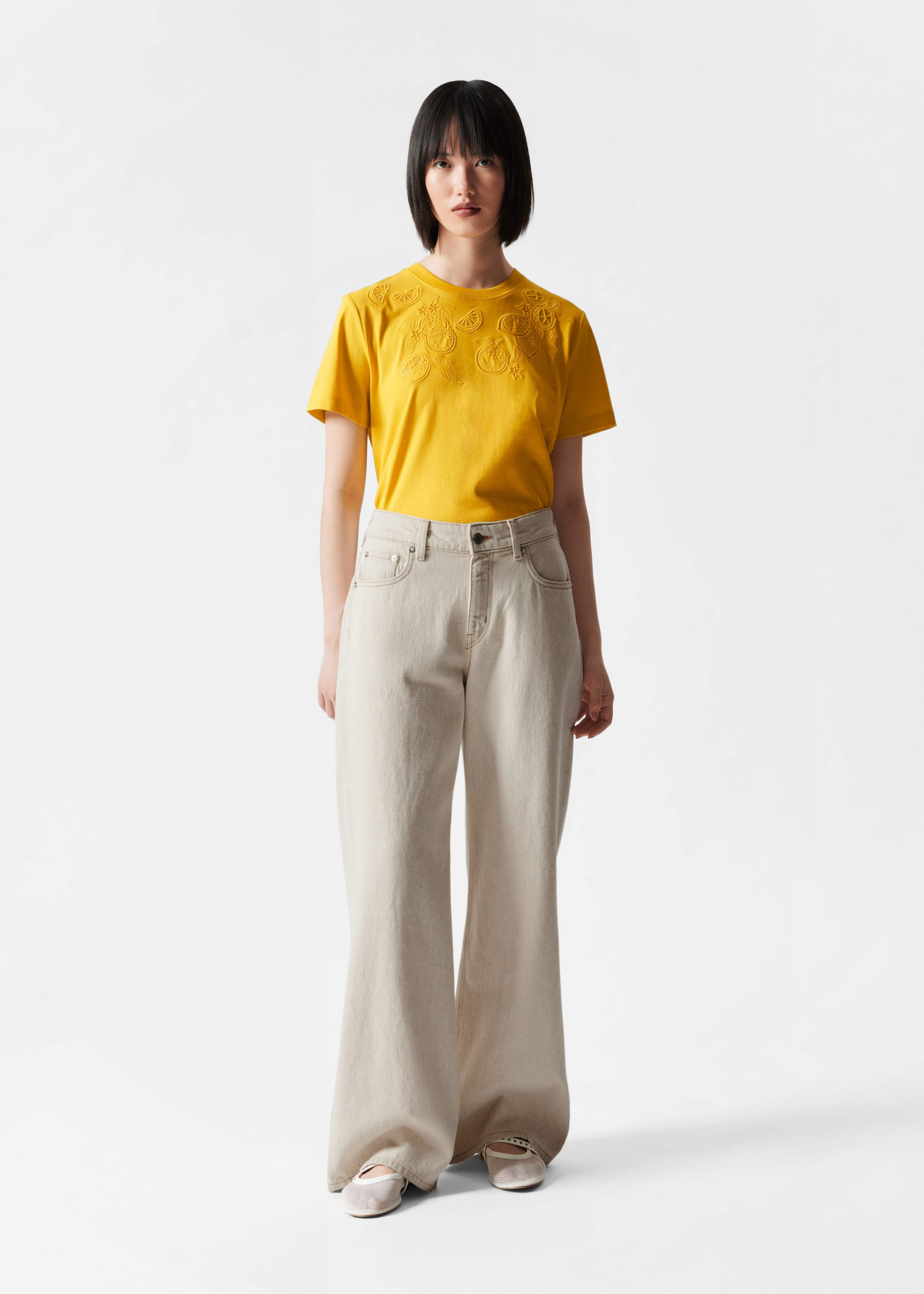 Lemon Embroidery T-Shirt - Yellow - Lookbook