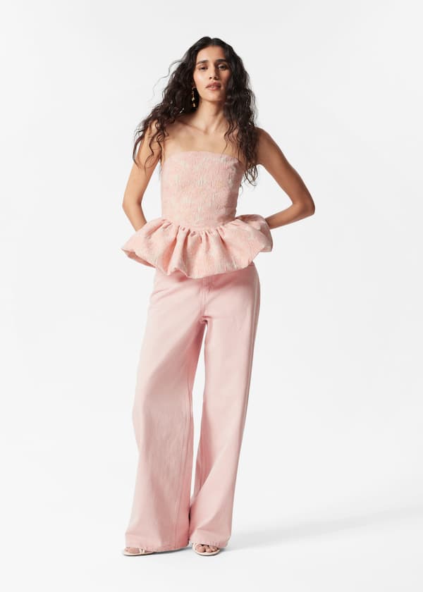 Bandeau Peplum Jacquard Top