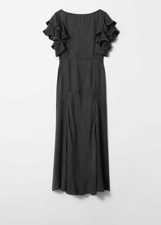 Frilled Satin Maxi Dress
