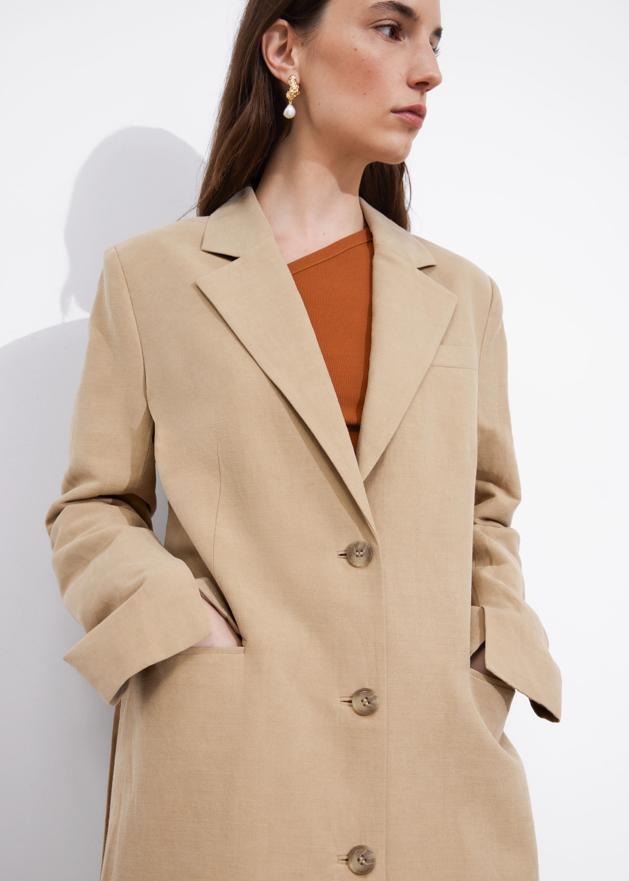 Manteau blazer en soie mélangée - Beige - Lookbook