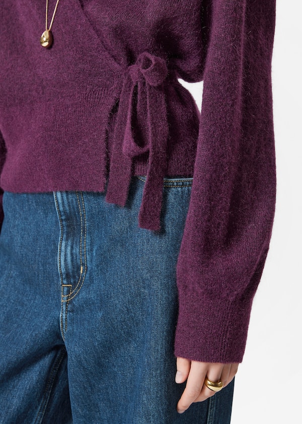 Mohair-Blend Knitted Wrap Cardigan