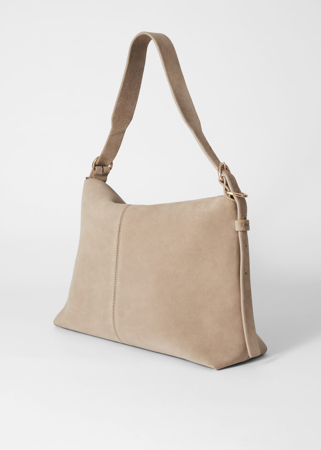 Large Leather Shoulder Bag - Beige suede - Shoulderbags