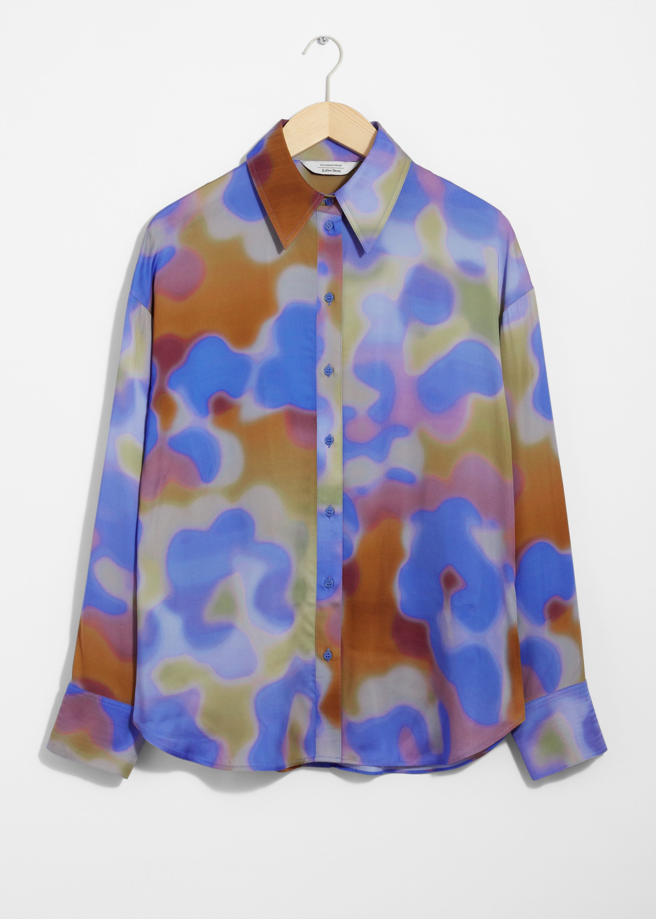 Printed Satin Shirt - Blue Print - Still Life