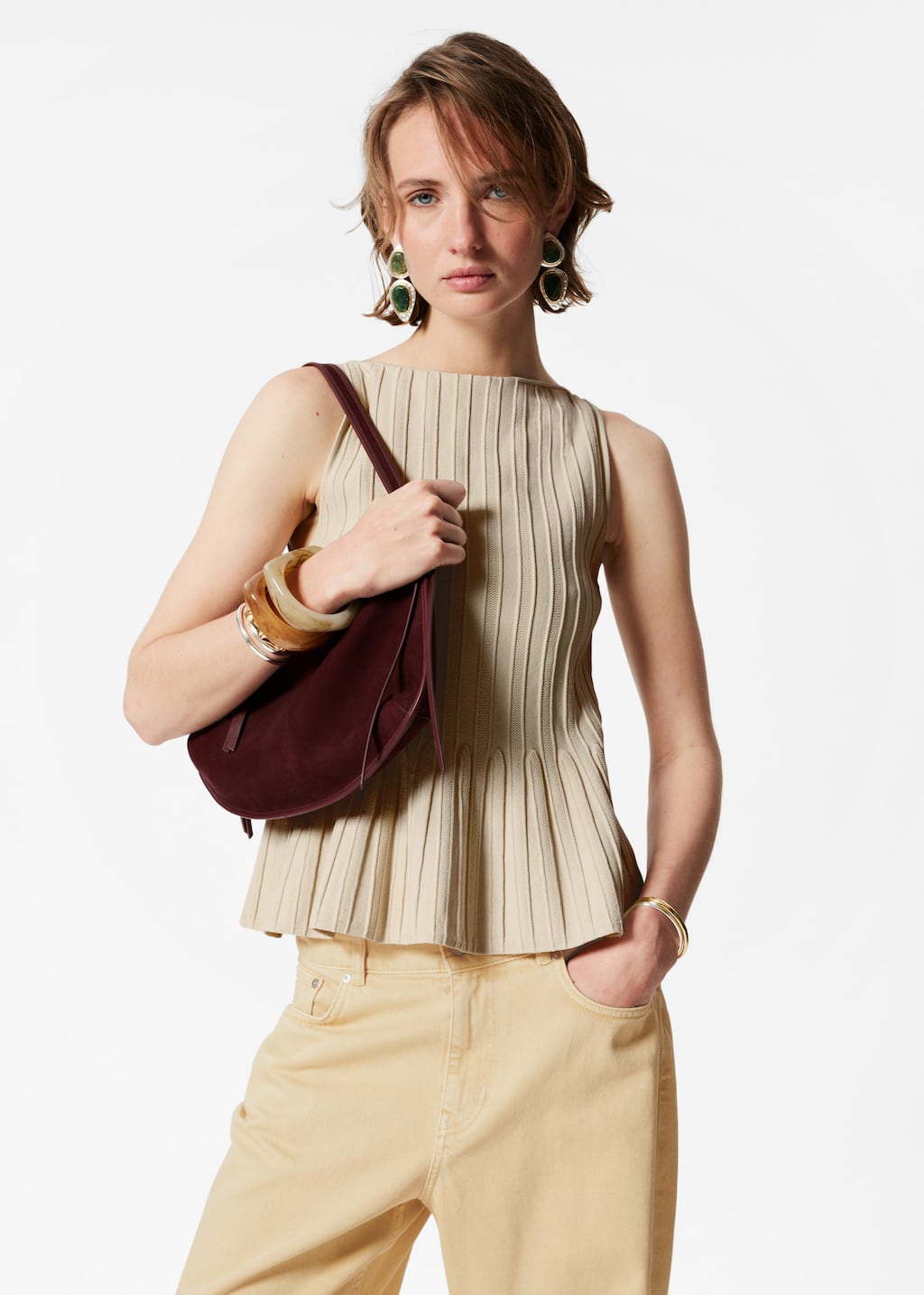 Rib-Knit Peplum Top - Cream - Tanktops & Camisoles - & Other