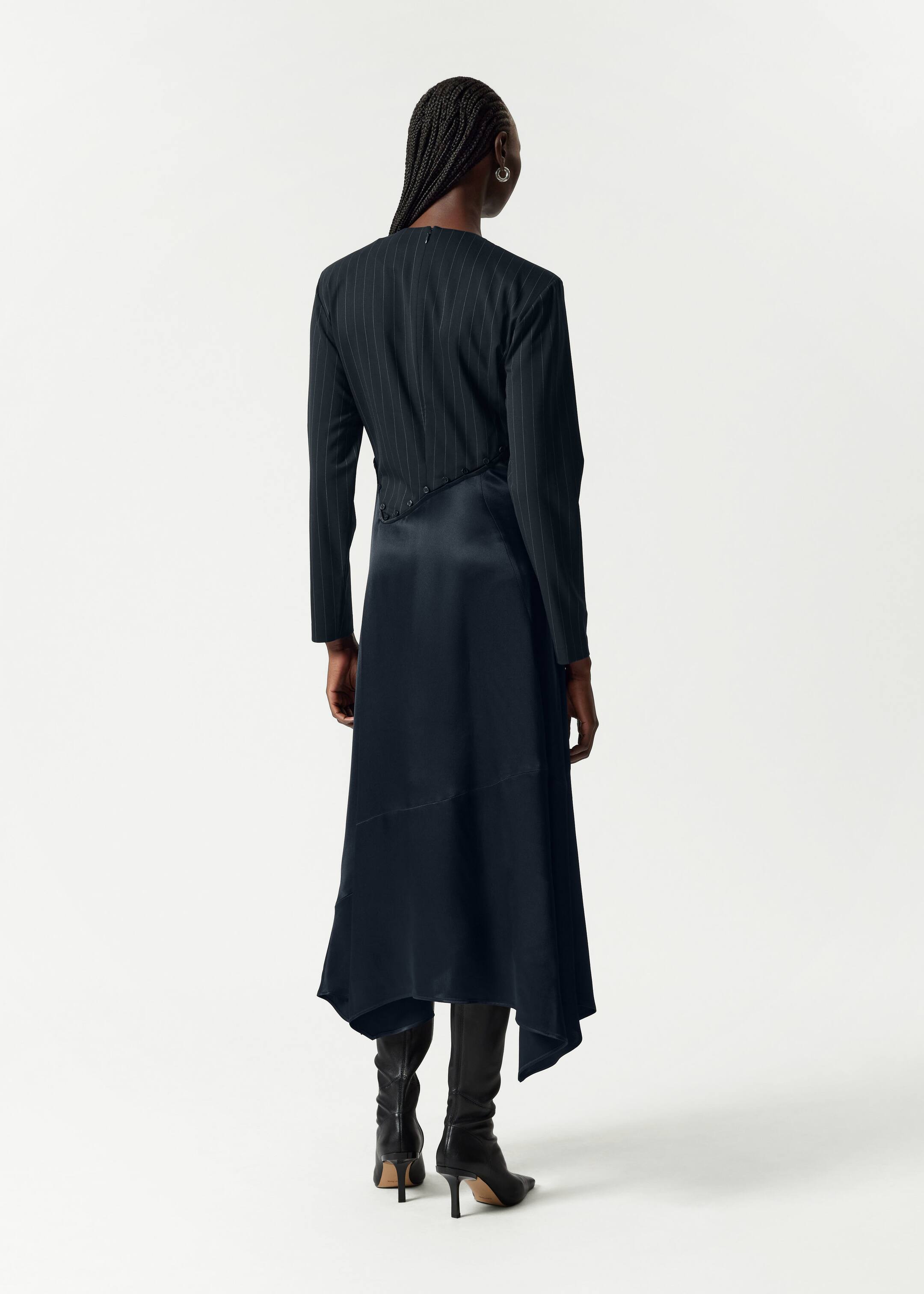 Asymmetric-Hem Maxi Dress - Navy - Lookbook