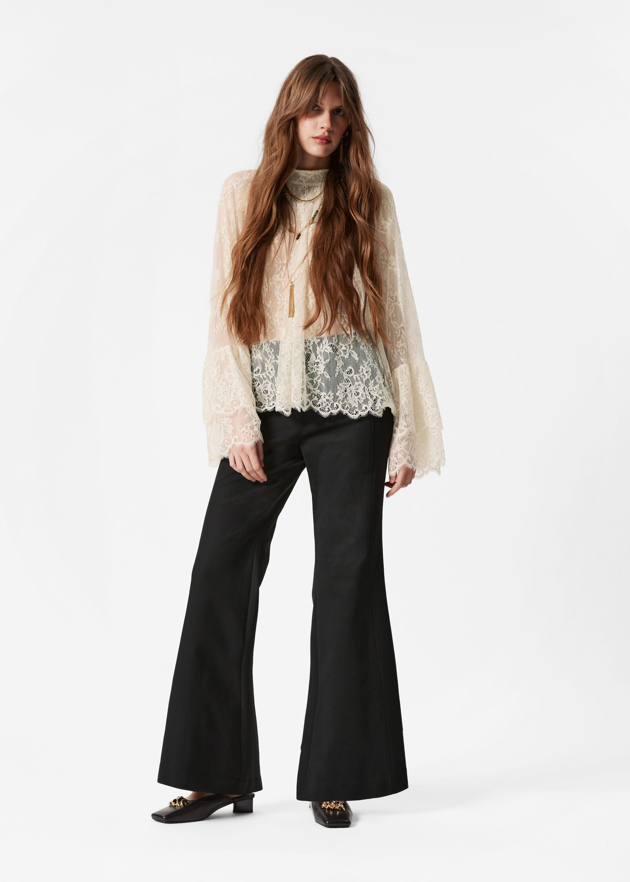 Slim Flared Leg Trousers - Black - Lookbook