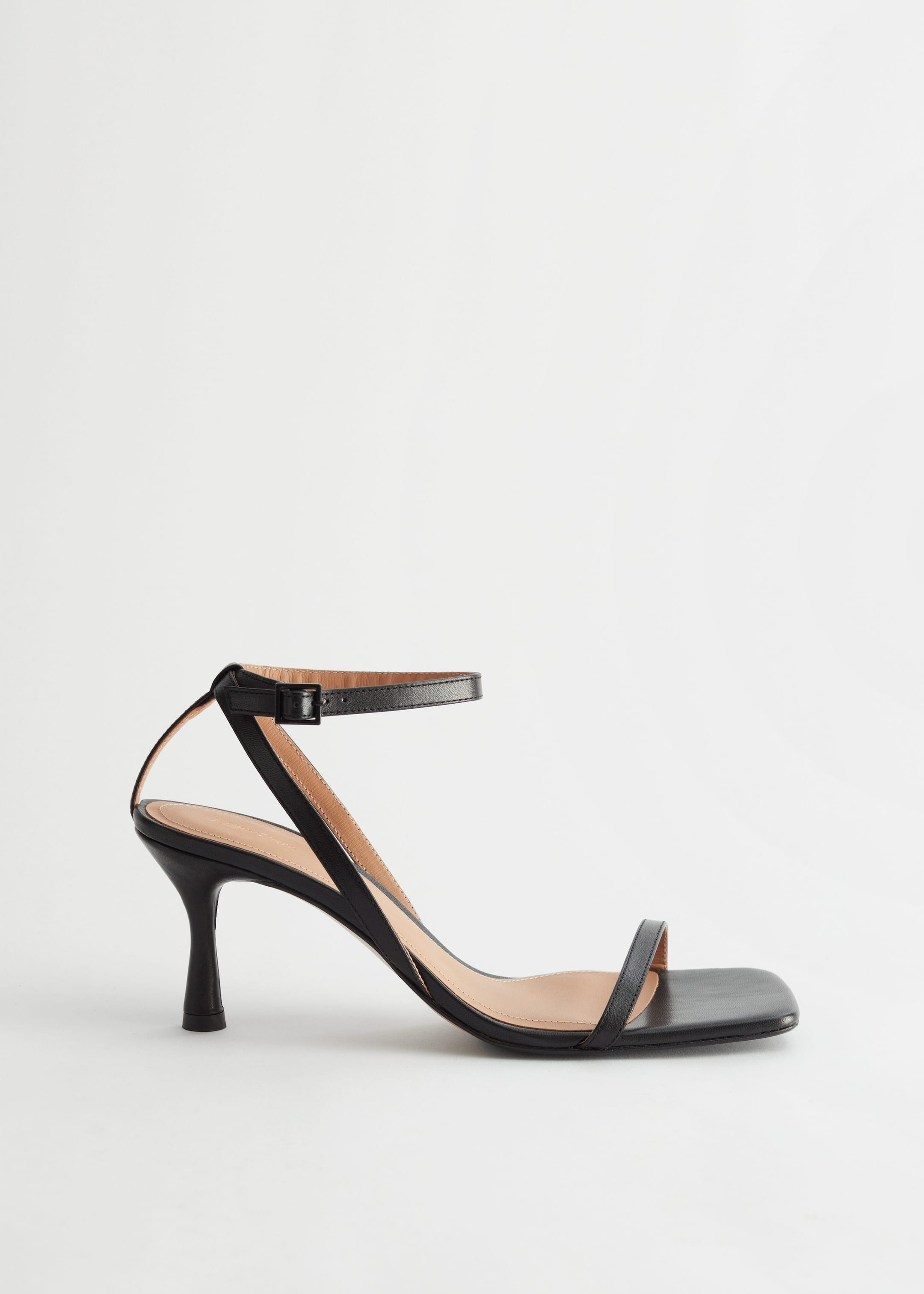 Strappy Leather Heeled Sandal - Black - Still Life