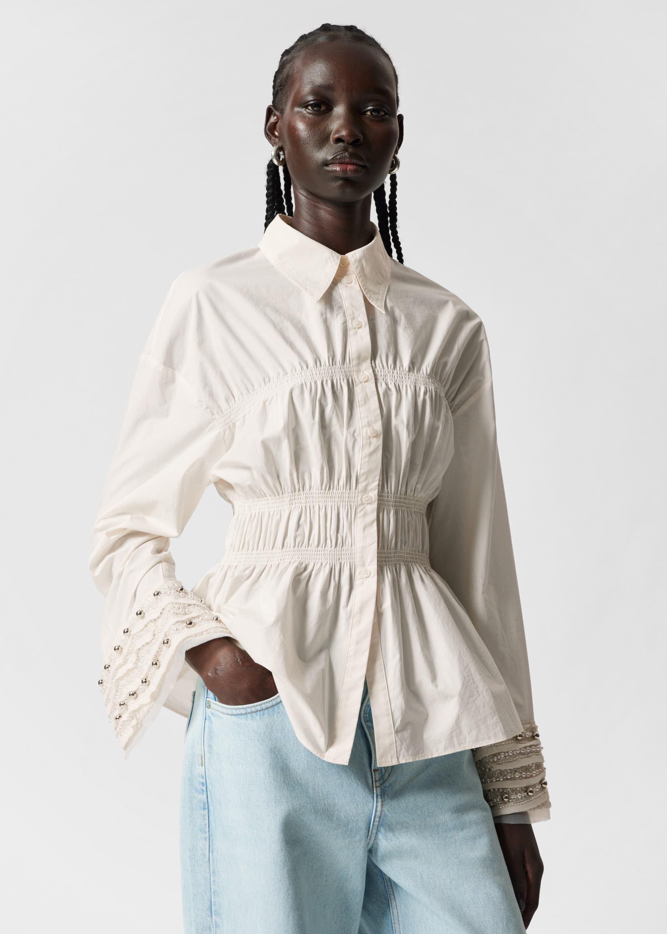 Smocked Shirt - White - Lookbook