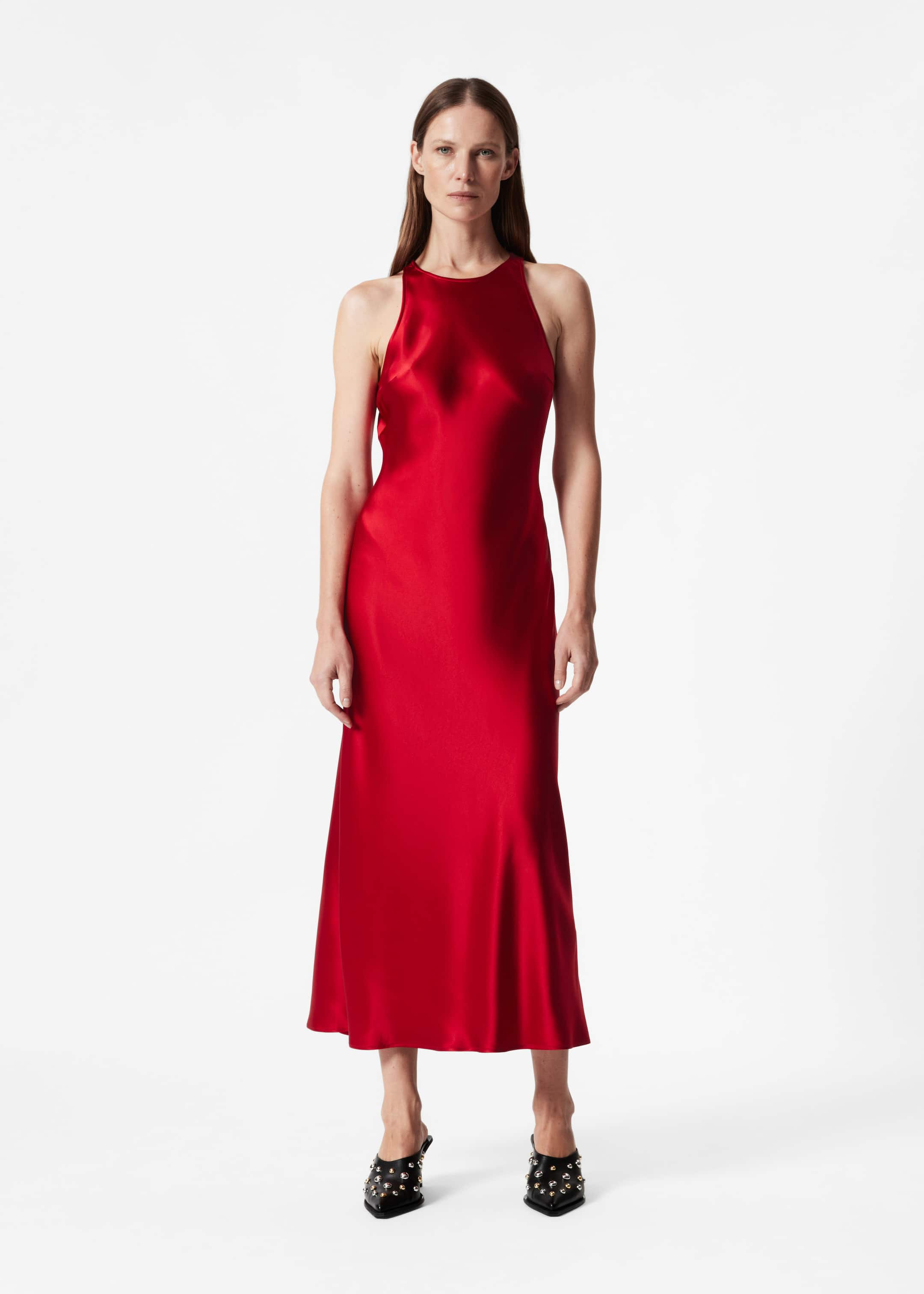 Sleeveless Satin Midi Dress Red Other Stories NL