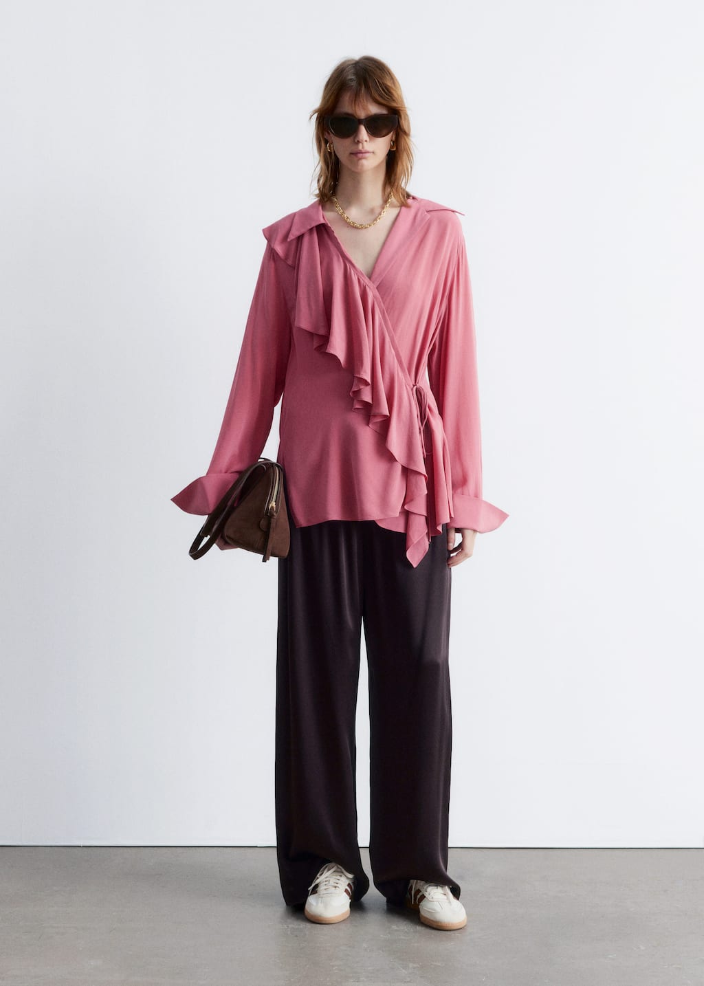 Ruffle Wrap Blouse - Dark pink - Blouses - & Other Stories