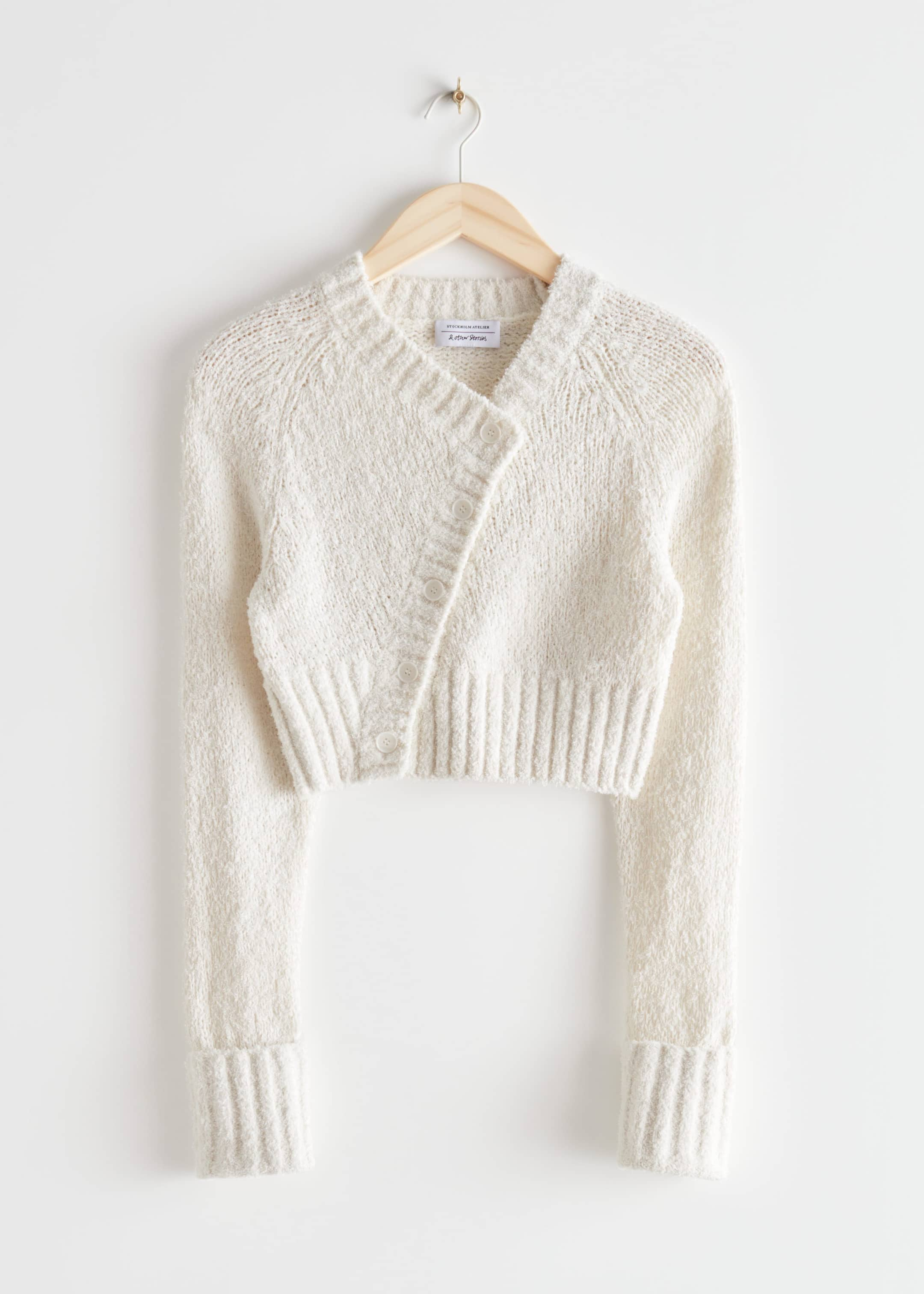 & Other Stories outlet Short Puff Sleeve Crop Cardigan Ribbed Knit Sweater Cream Small