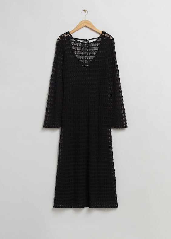 Open Tie-Back Pointelle Knit Dress