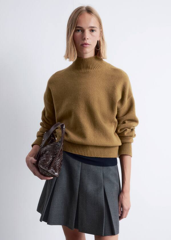 Pleated Wool Mini Skirt