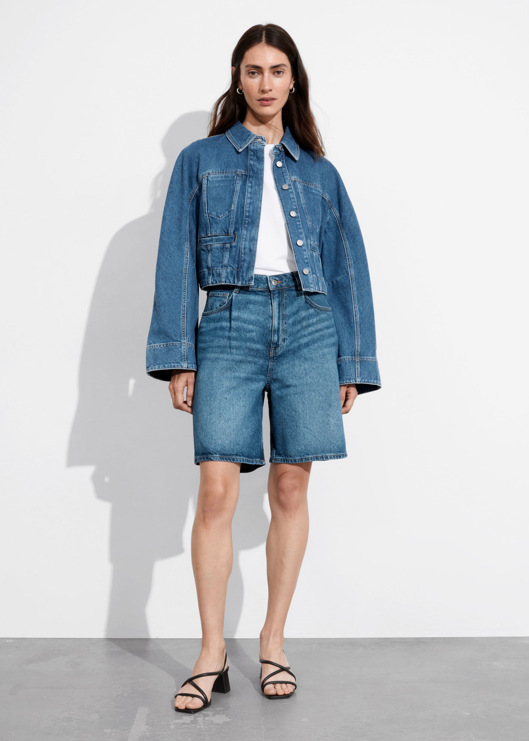 Relaxed Denim Shorts - Mid Blue - Lookbook