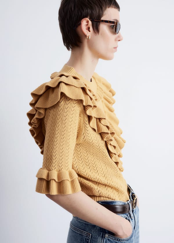 Pointelle-Knit Ruffle Top