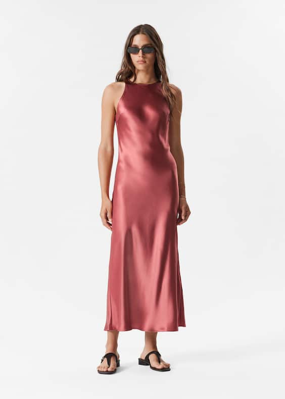 Sleeveless Satin Midi Dress
