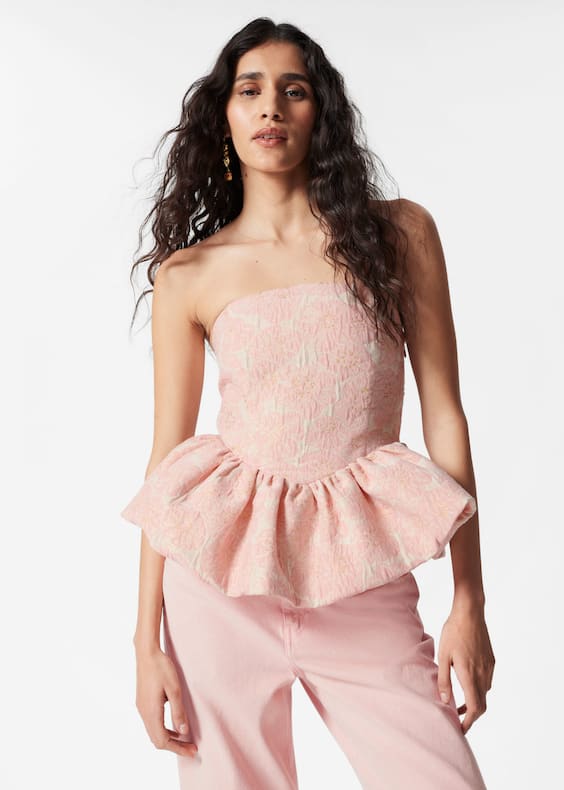 Bandeau Peplum Jacquard Top