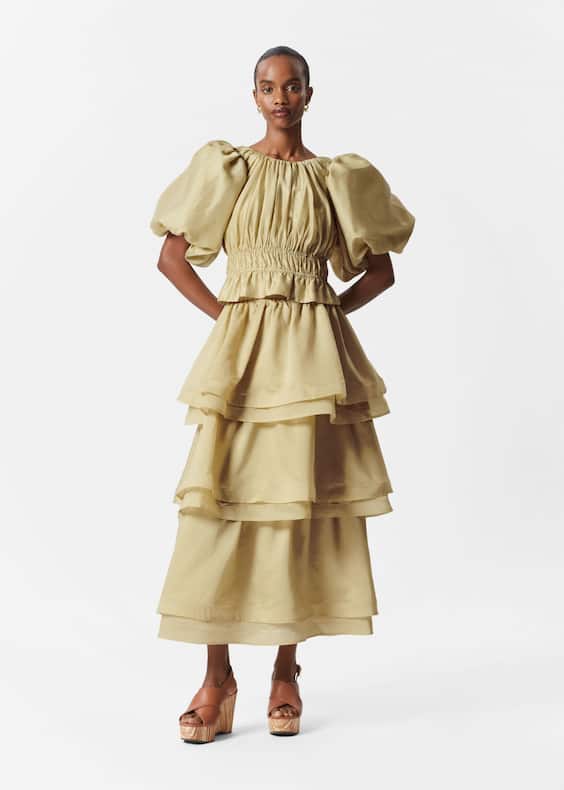 Flounced Midi Skirt